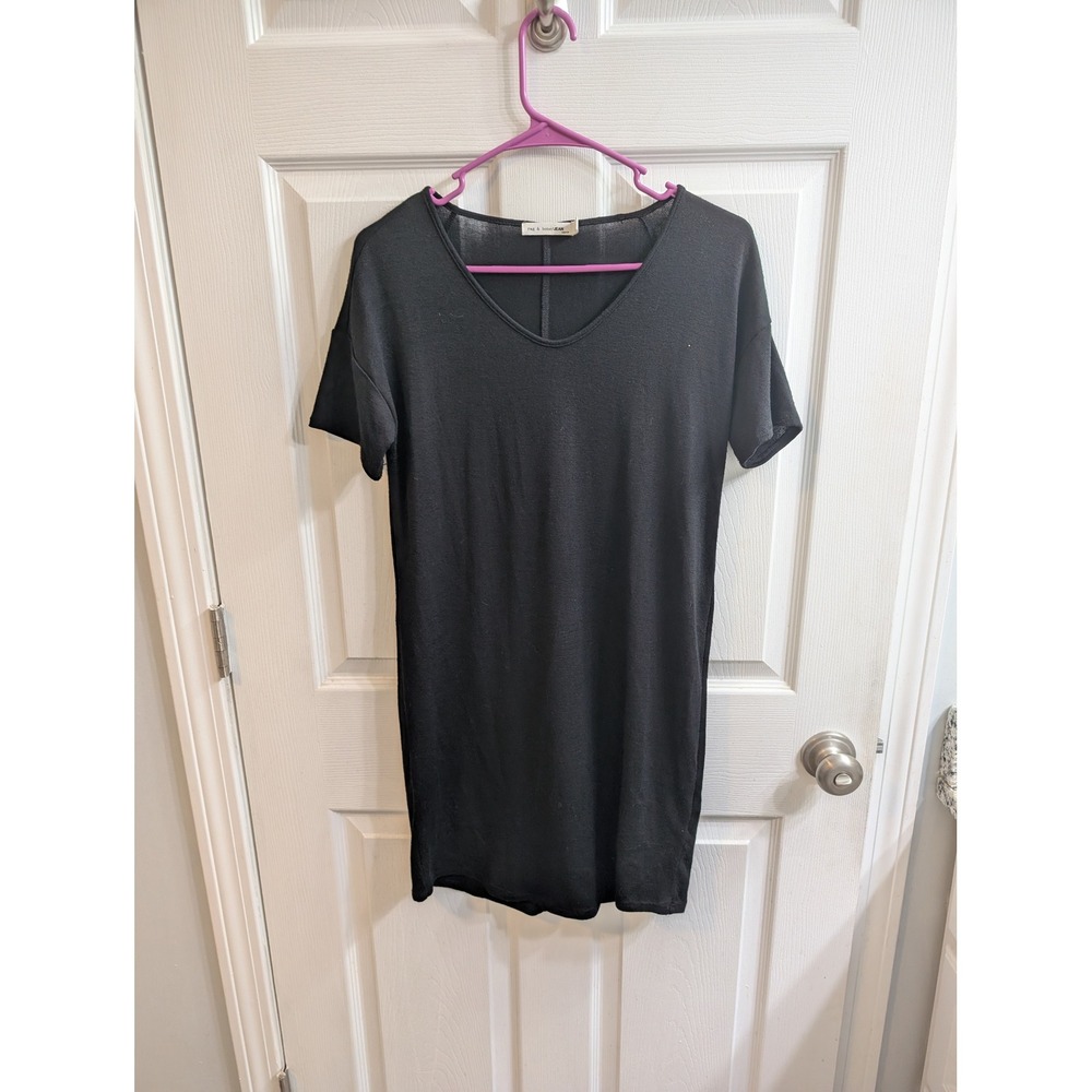 Rag & Bone Black V Neck Short Sleeve T Shirt Dress - Size XS